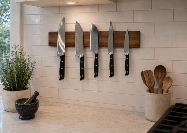 Honey Walnut Wall-Mounted Knife Holder