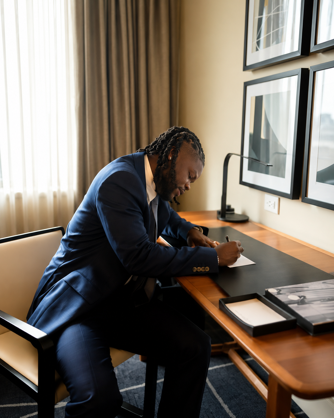 Robor Okpu working at his desk
