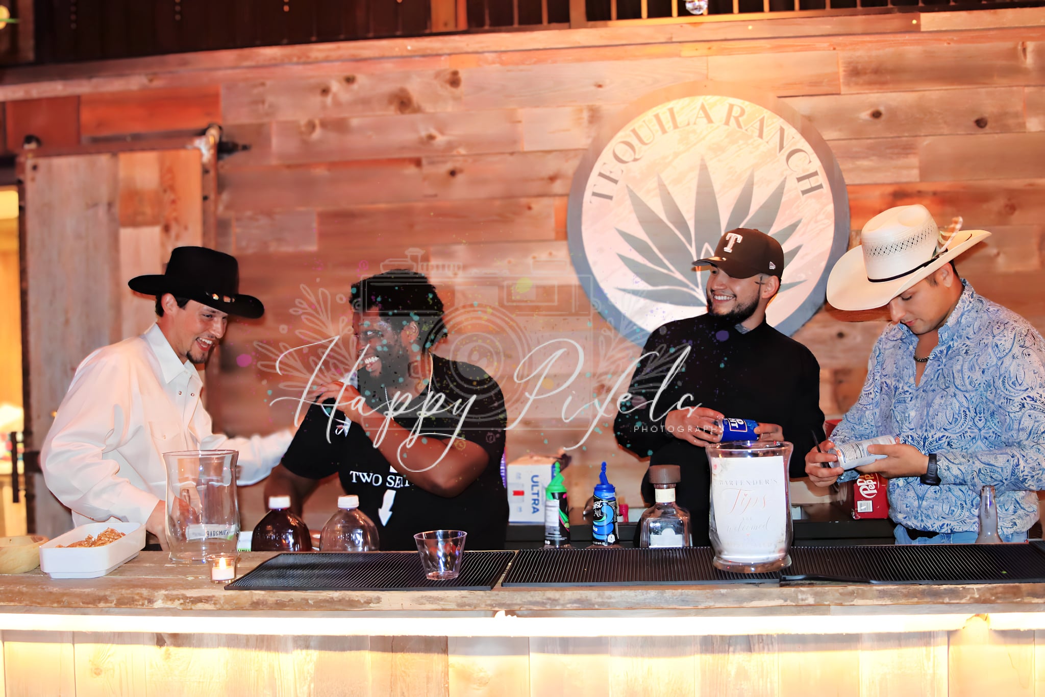 Guests gathered at a reception bar
