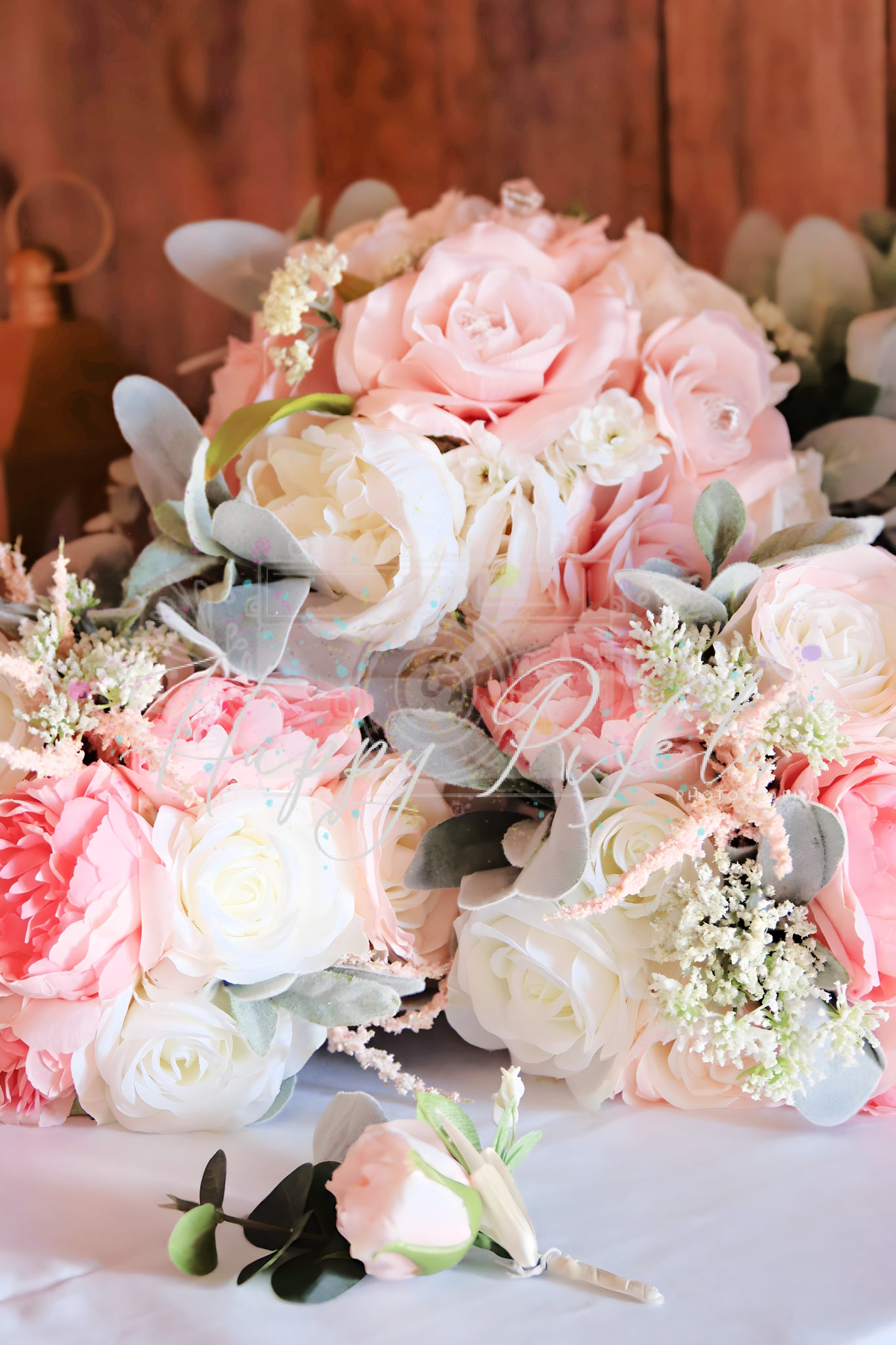 Detail photograph of a blush wedding bouquet