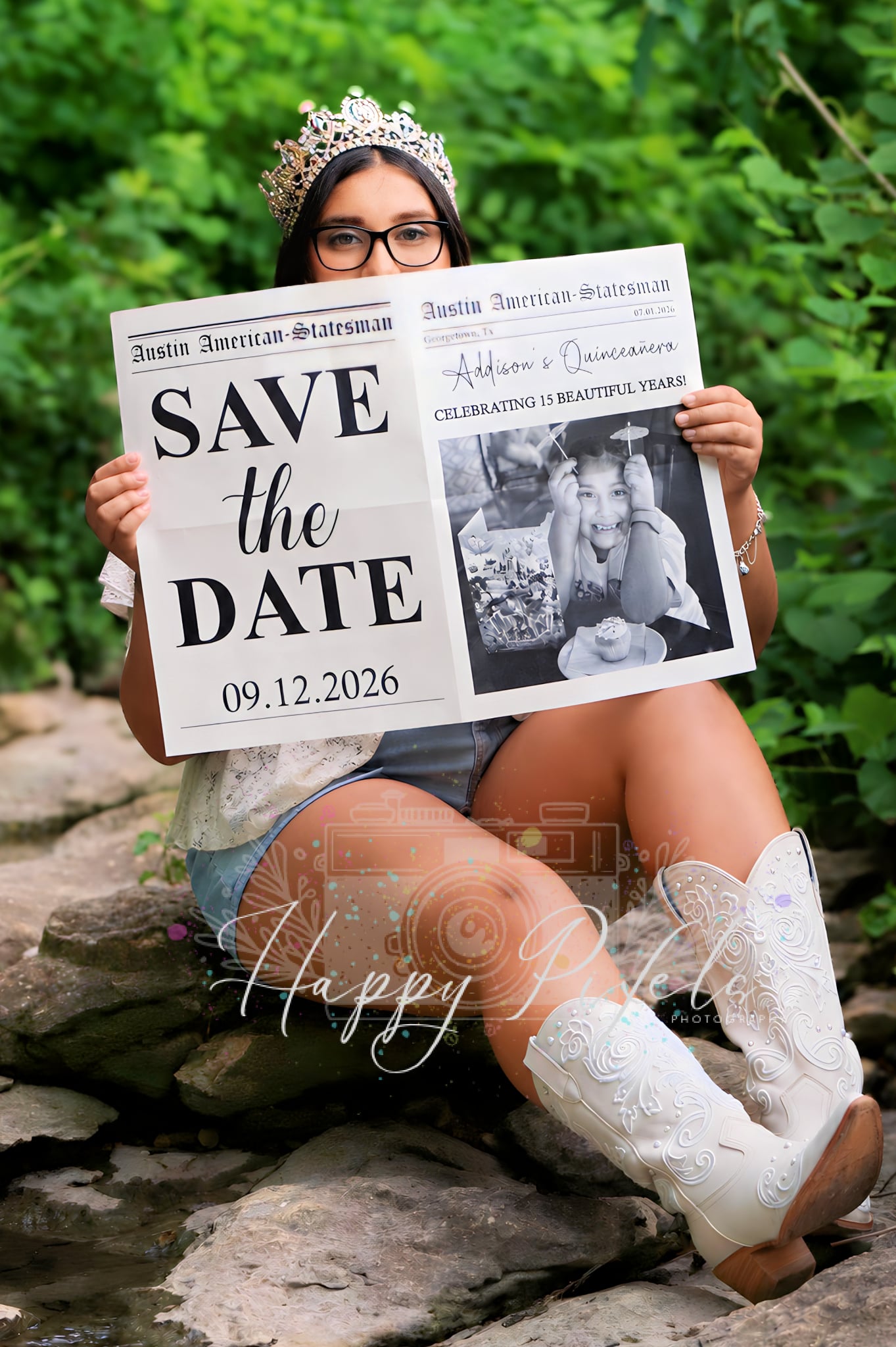 Quinceañera save-the-date portrait outdoors