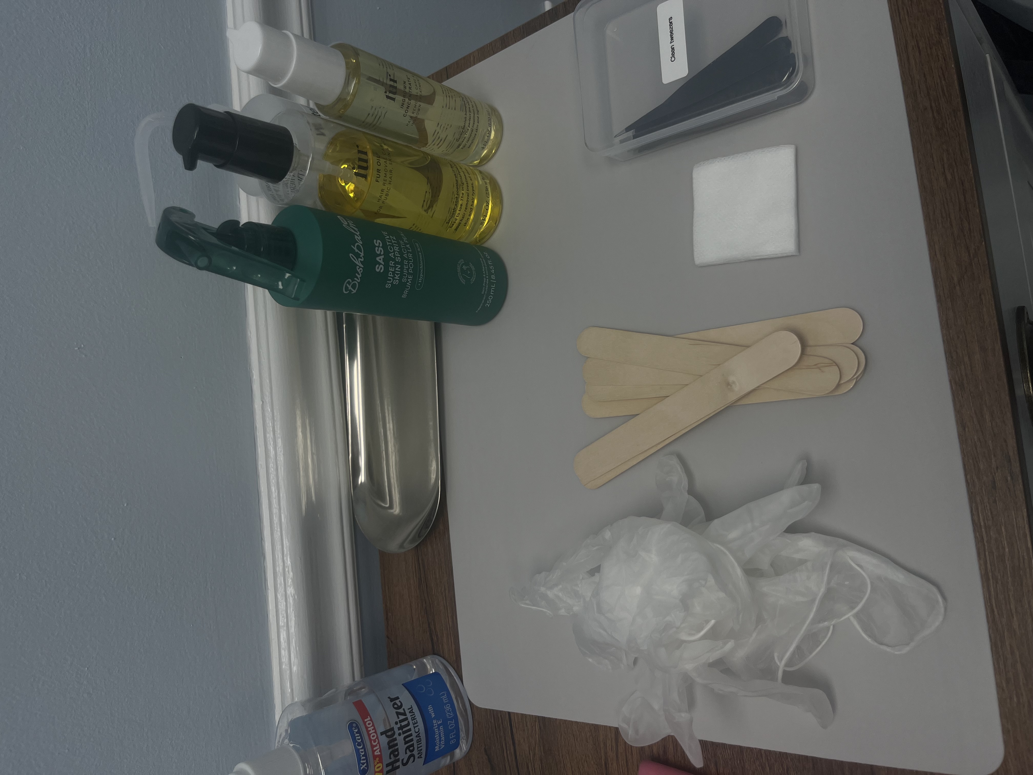 Waxing supplies prepared for an in-studio service