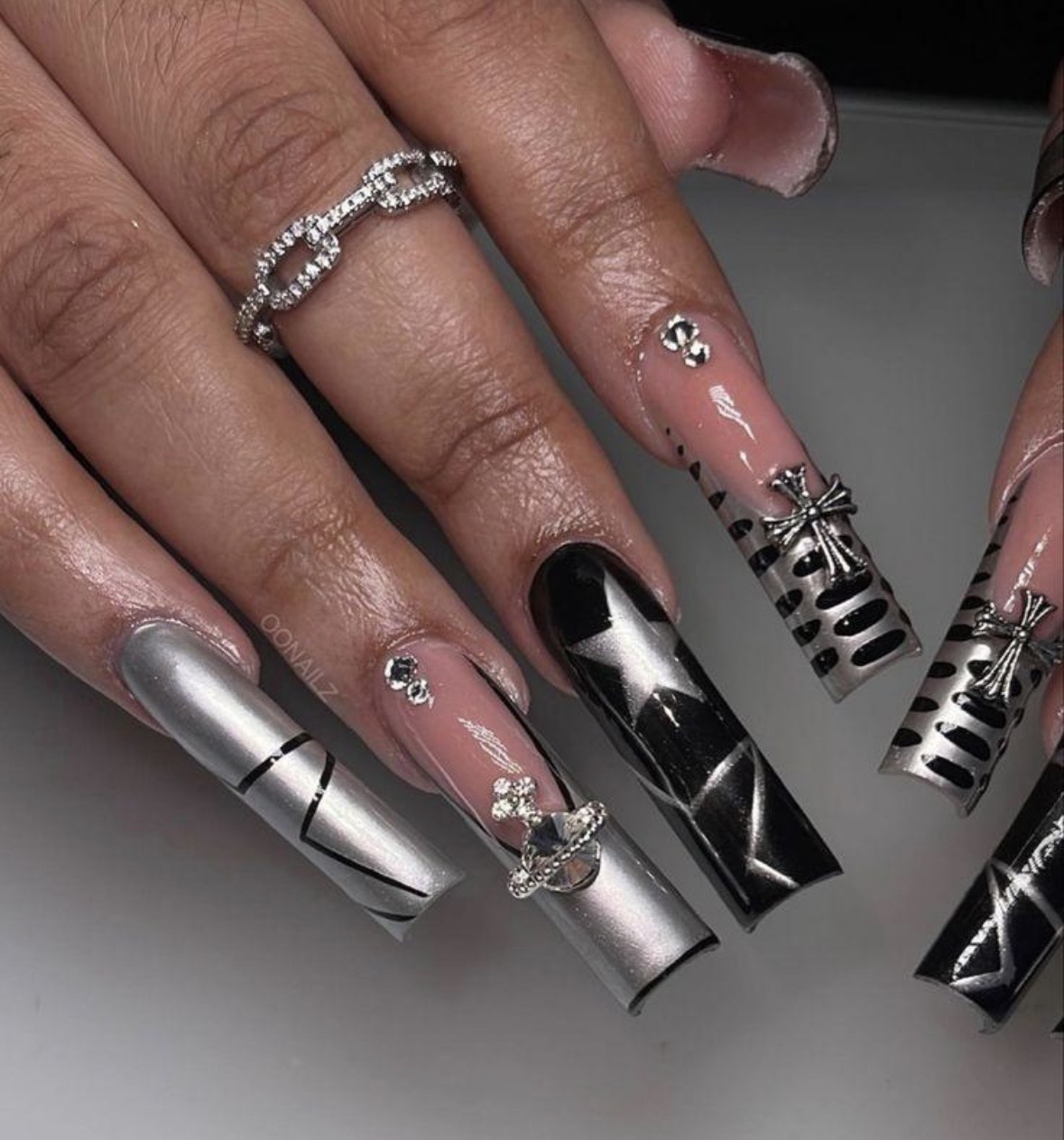 Silver chrome acrylic nails
