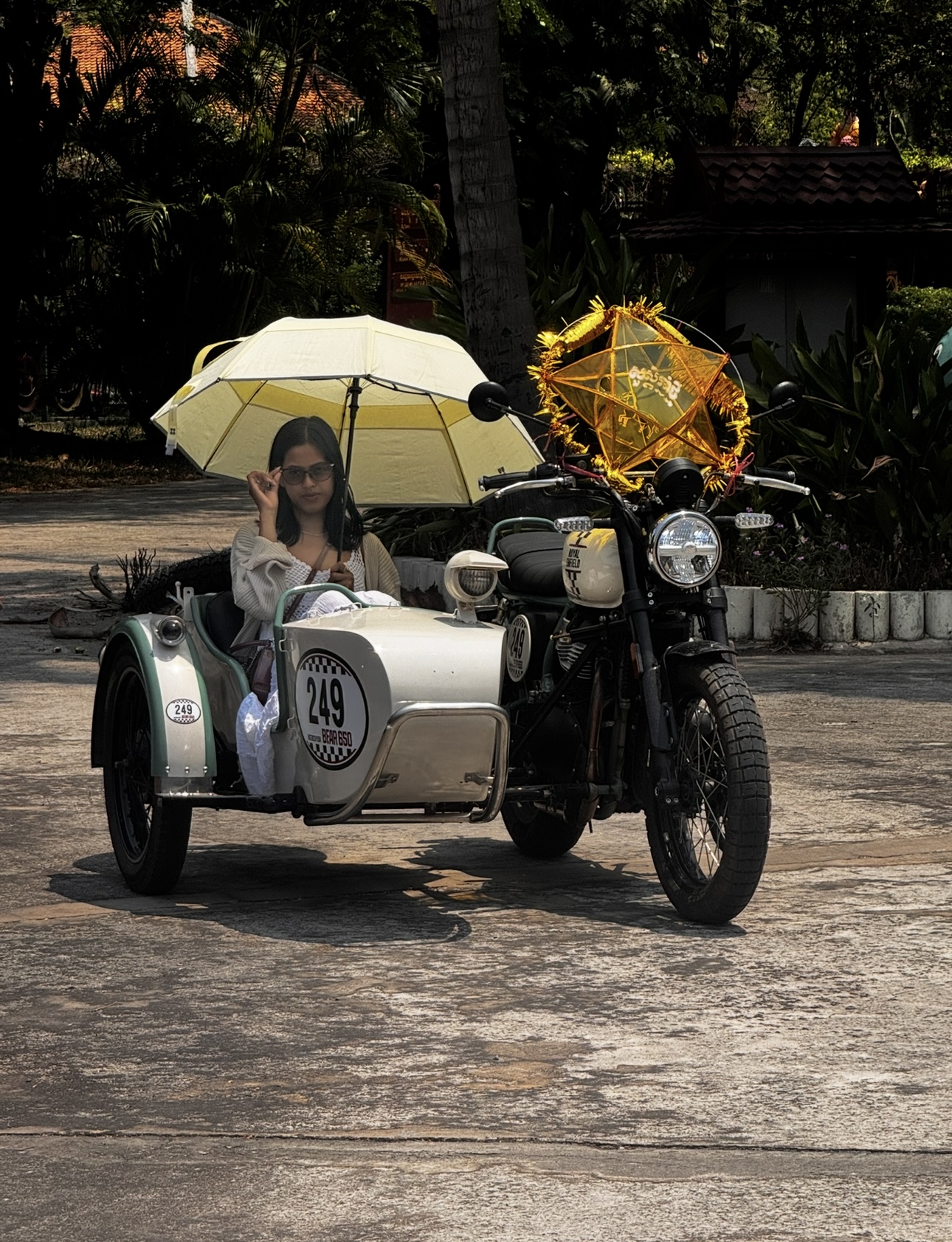 Vintage motorcycle sidecar ready for an Angkor Wat temple tour