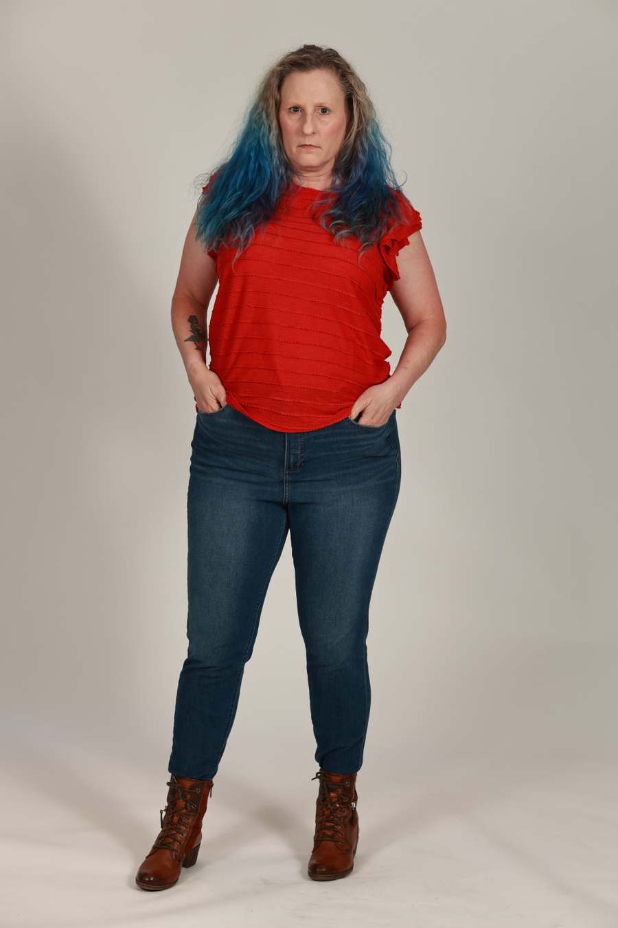 Shannon Brummer showing her signature electric blue hair