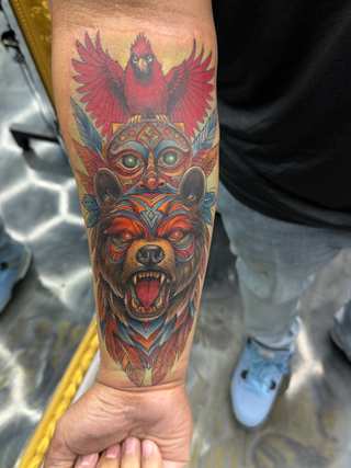 Detailed black and grey tattoo linework